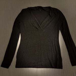 Banana Republic Deep V-Neck Surplice Long Sleeve Knit Top Charcoal Gray